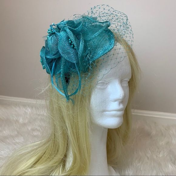 Beautiful turquoise fascinator headband for derby main image 7